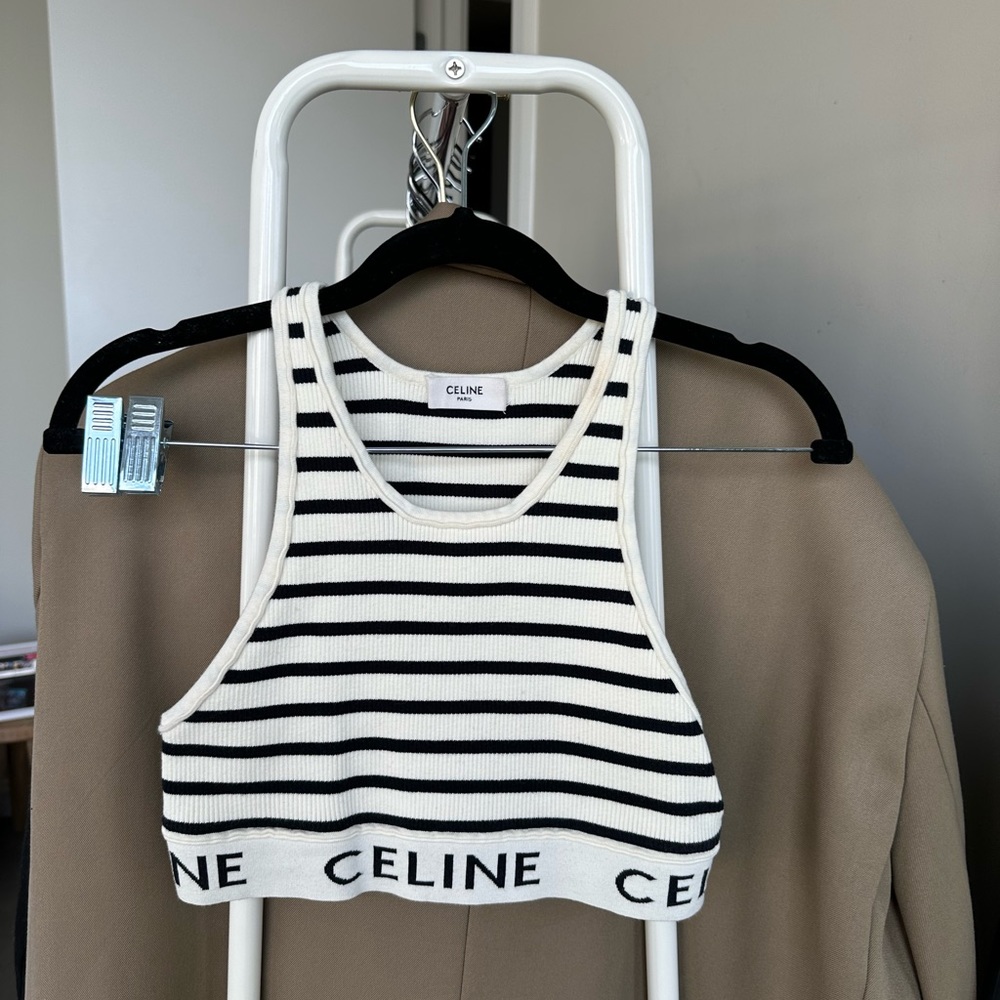 Celine Black and White Striped Ribbed Tank Top